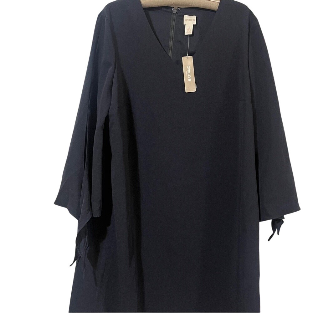 Chico's XL 16 New Black Dress Night Elegant Simple Classic Long sleeves.  V-Neck